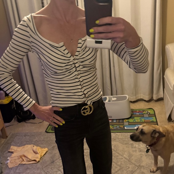 Lulu's Cream and Black Striped Button Down Shirt - Picture 5 of 5